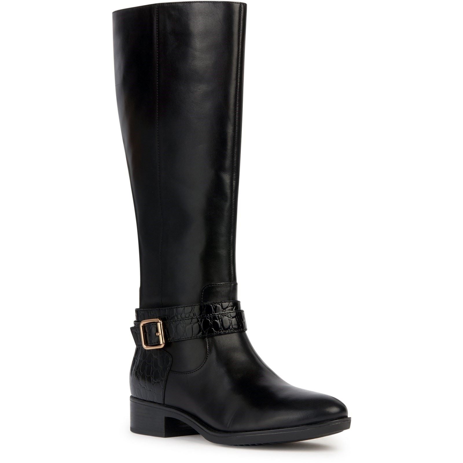 Geox D Felicity Bottes Noires En Cuir Pour Femmes