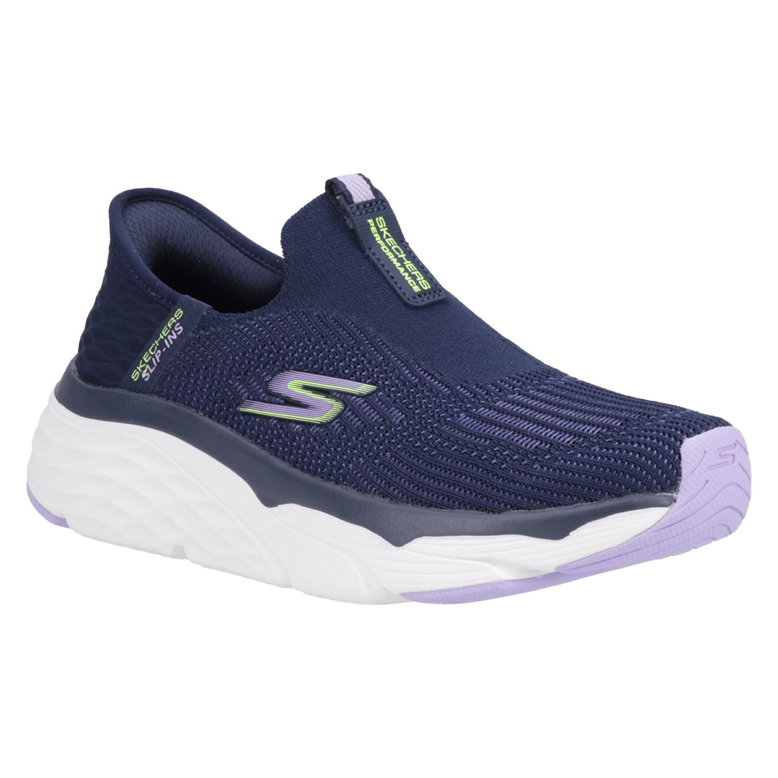 Skechers Max Cushioning Smooth Baskets Femme En Toile Bleu Marine/Lavande