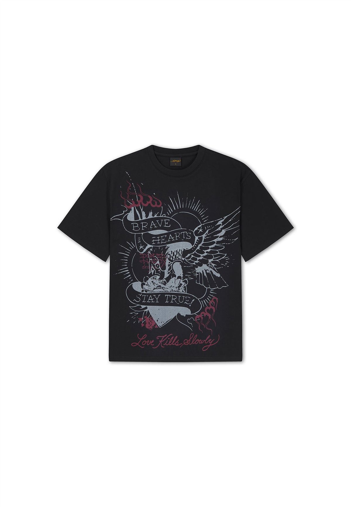 Ed Hardy Brave Hearts True Washed Relaxed T-Shirts Noirs Pour Femmes