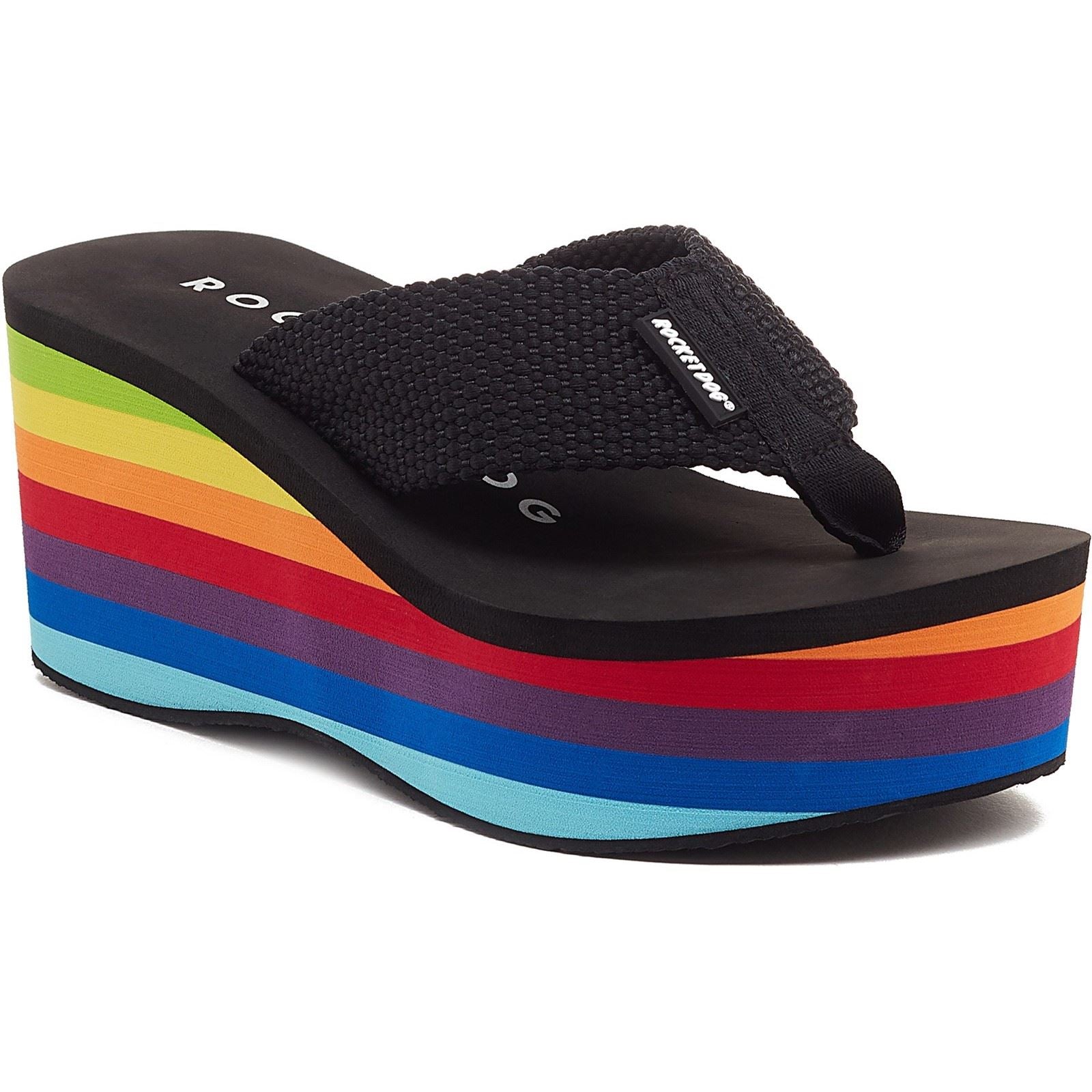 Rocket Dog Crush Sandales Compensées Noires En Coton Pour Femmes