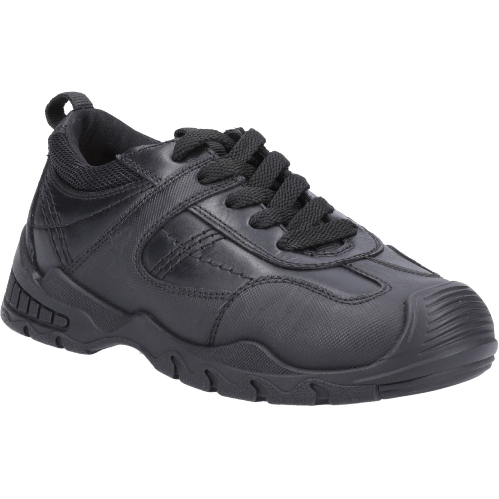 Hush Puppies Travis SNR Chaussures Noires Pour Garçons En Cuir À Lacets