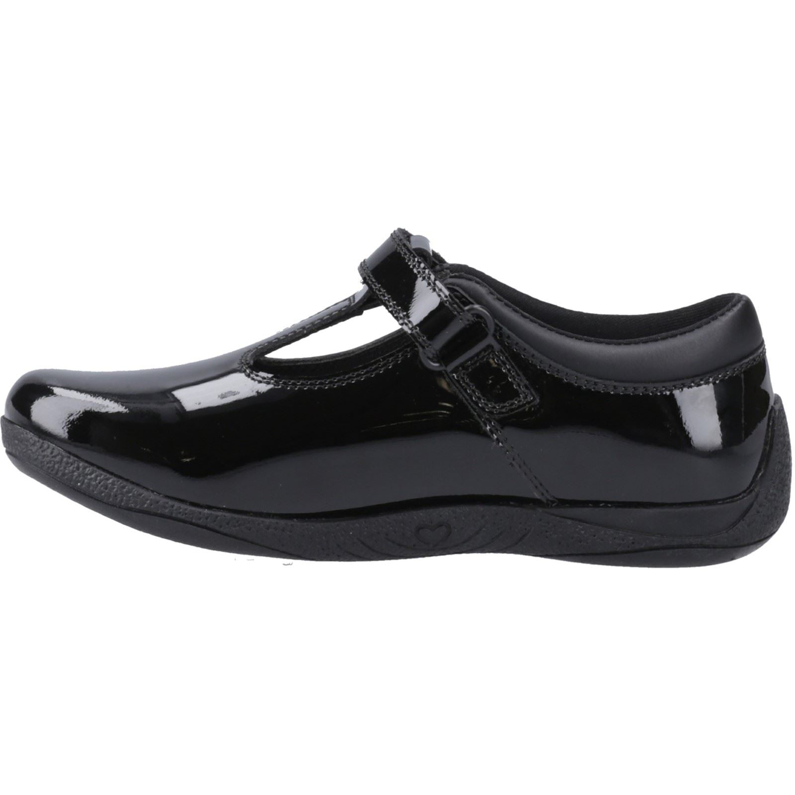 Hush Puppies Caitlin T-Bar Chaussures Noires Pour Filles En Cuir