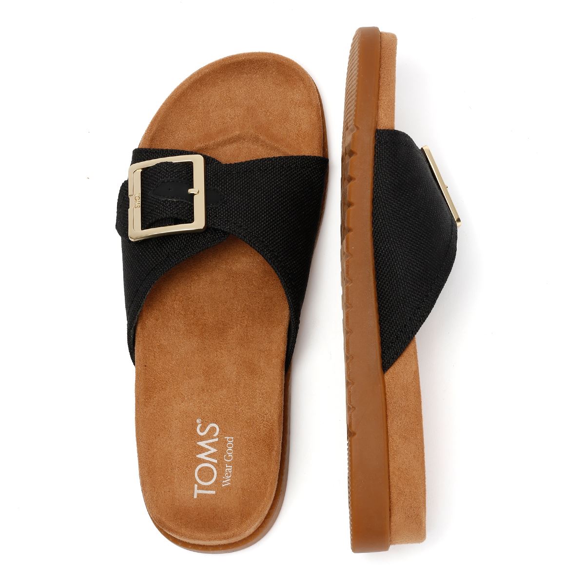 TOMS Marin Slide Sandales Noires En Toile Pour Femmes