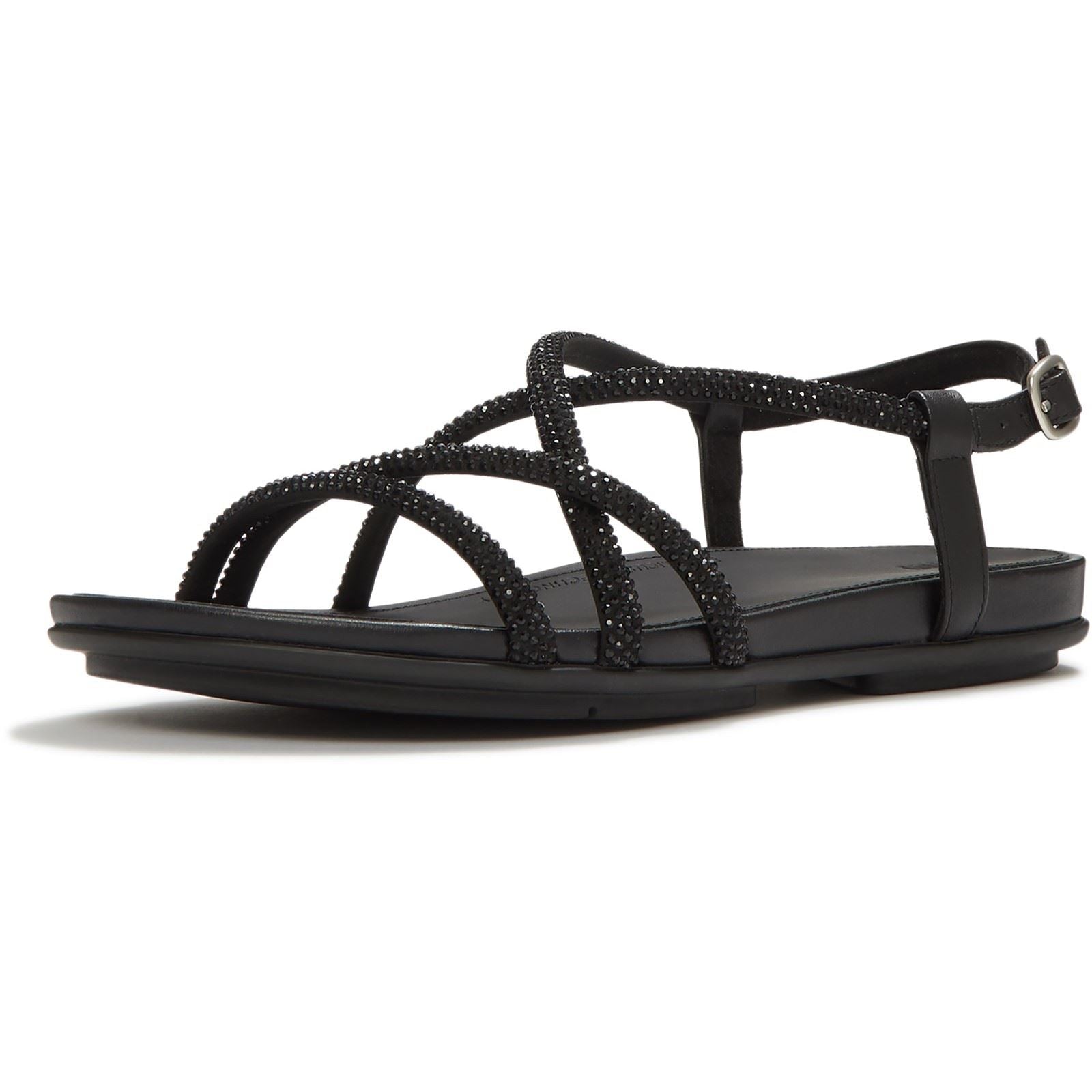 Fitflop Fino Toe-Post Sandales En Cuir Tout Noir Pour Femmes