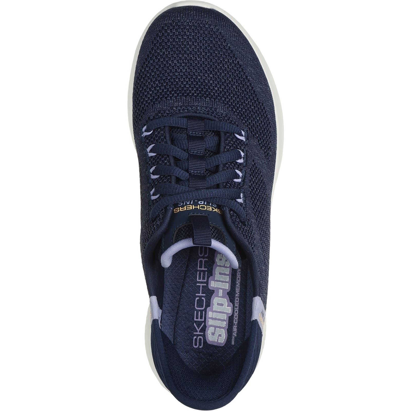 Skechers Ultra Flex 3.0 Easy Step Baskets Femme En Toile Bleu Marine/Lavande