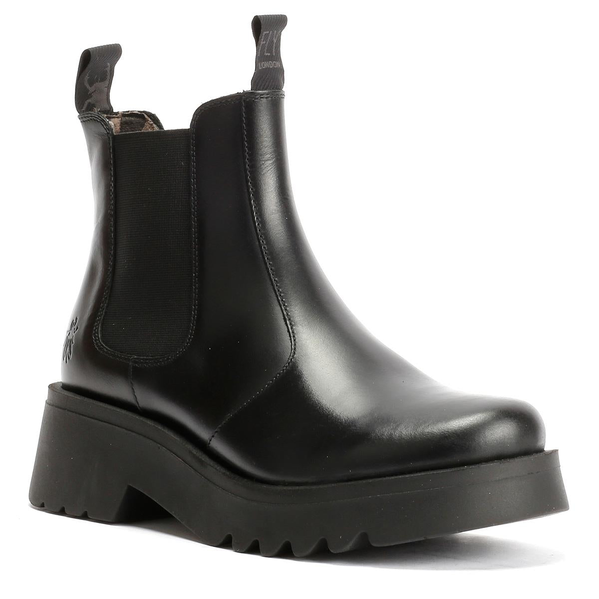Fly London Medi Bottes En Cuir Noires Pour Femmes