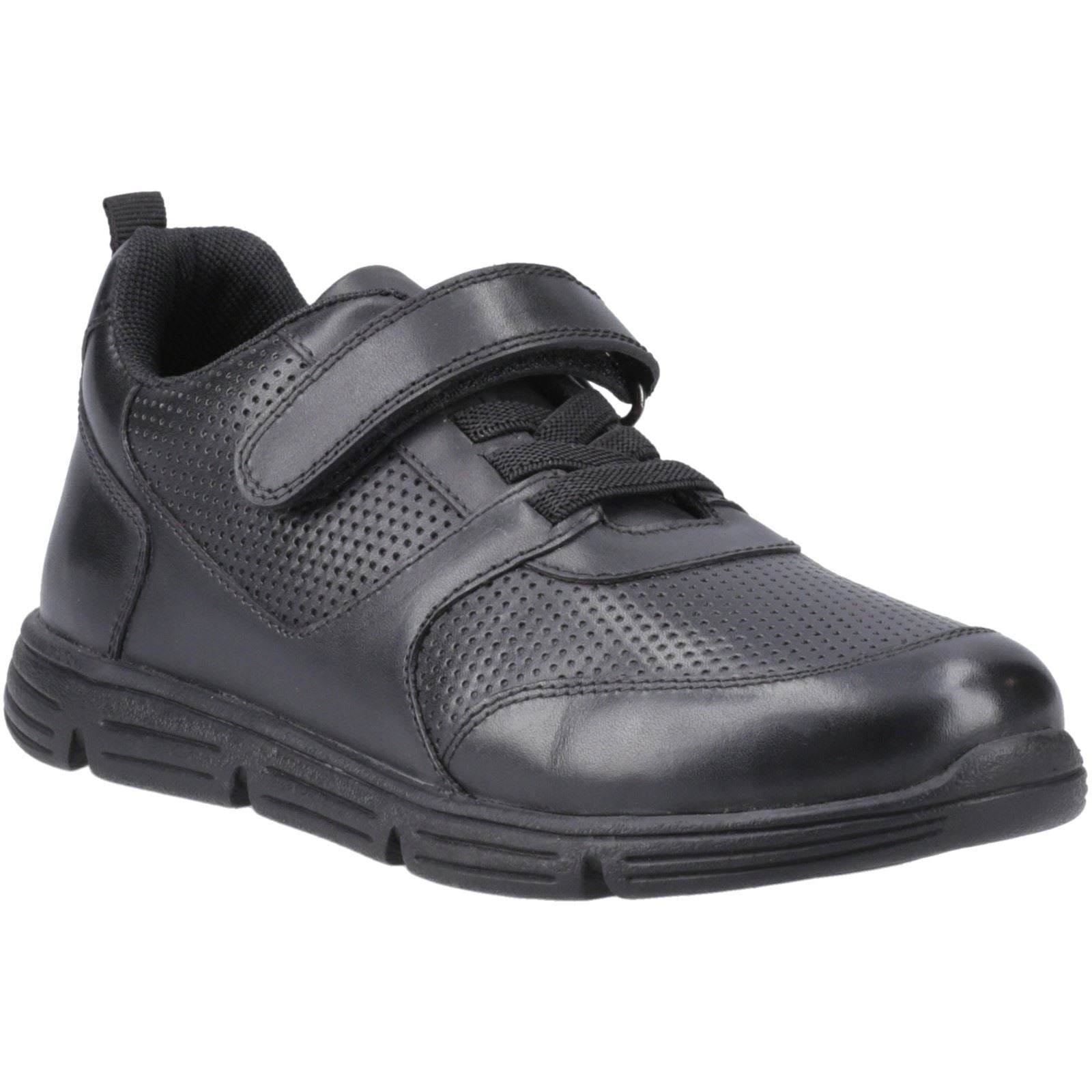 Hush Puppies Alfie Bungee Snr Chaussures Noires Pour Garçons En Cuir