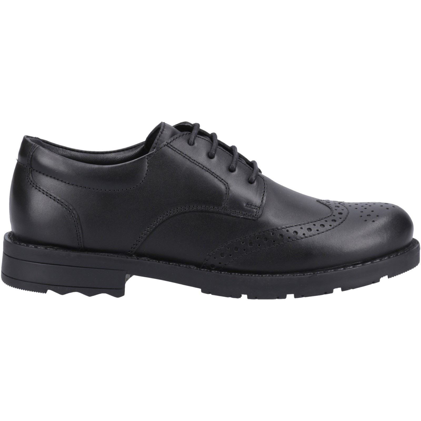 Hush Puppies Brian Senior Chaussures Brogues Noires Pour Garçons En Cuir
