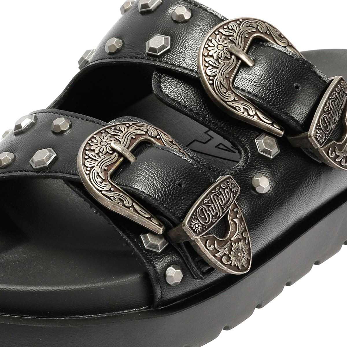 Buffalo Raya Ari West Sandales Noires En Cuir Pour Femmes