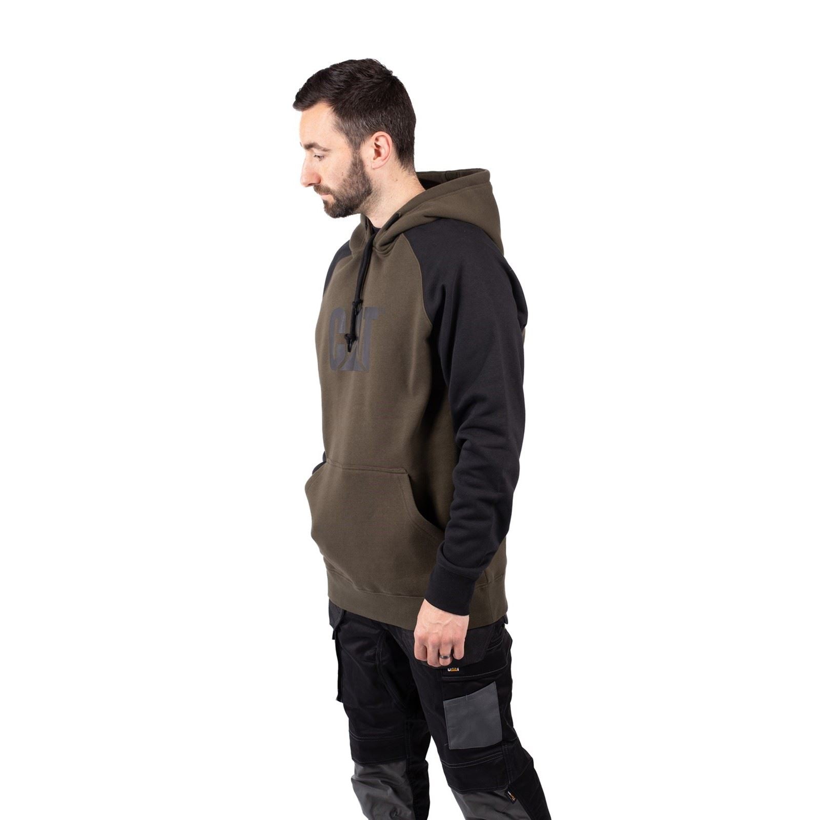 Caterpillar Raglan Sweat À Capuche Vert En Coton Pour Homme