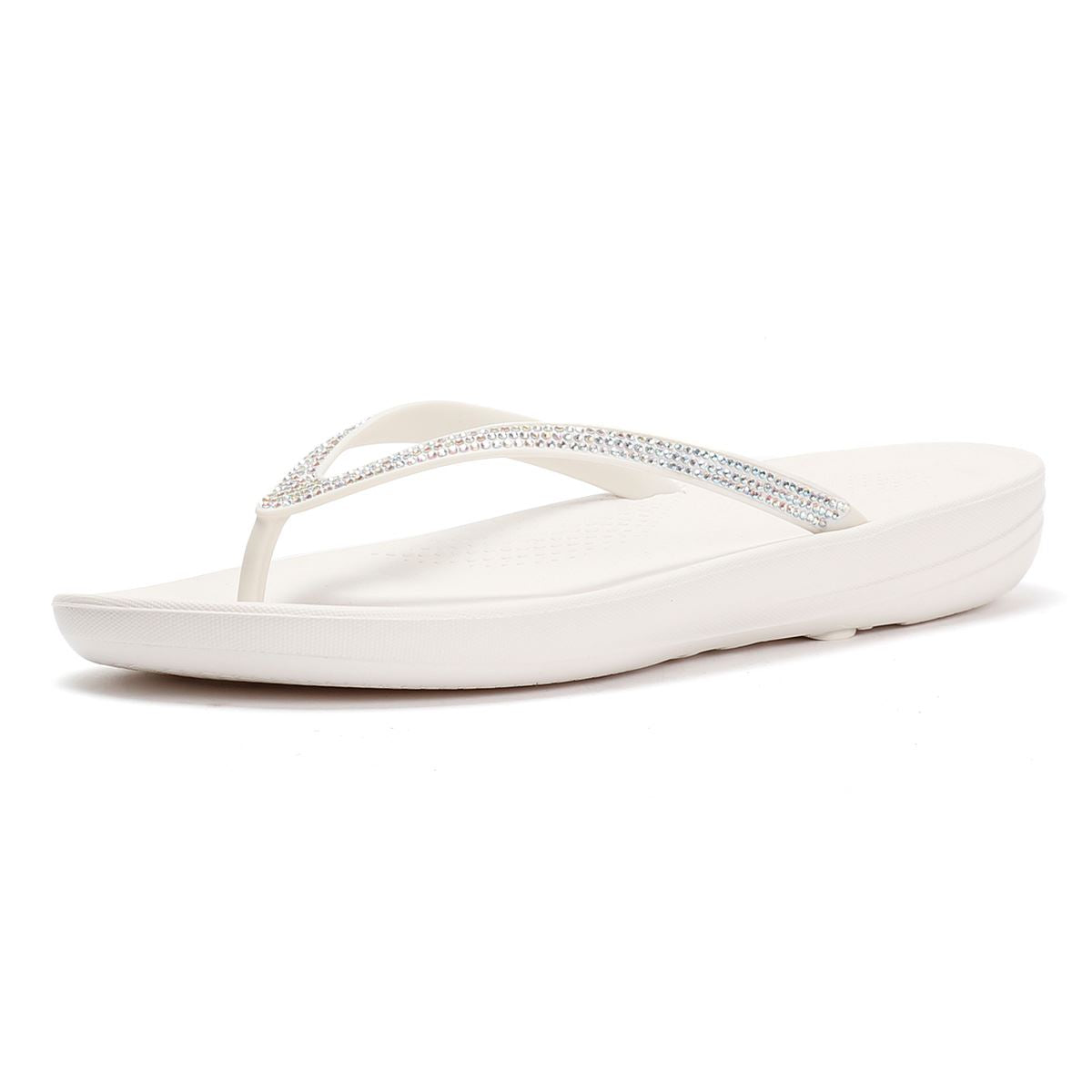 FitFlop Iqushion Sparkle Tongs Blanches En Caoutchouc Pour Femmes