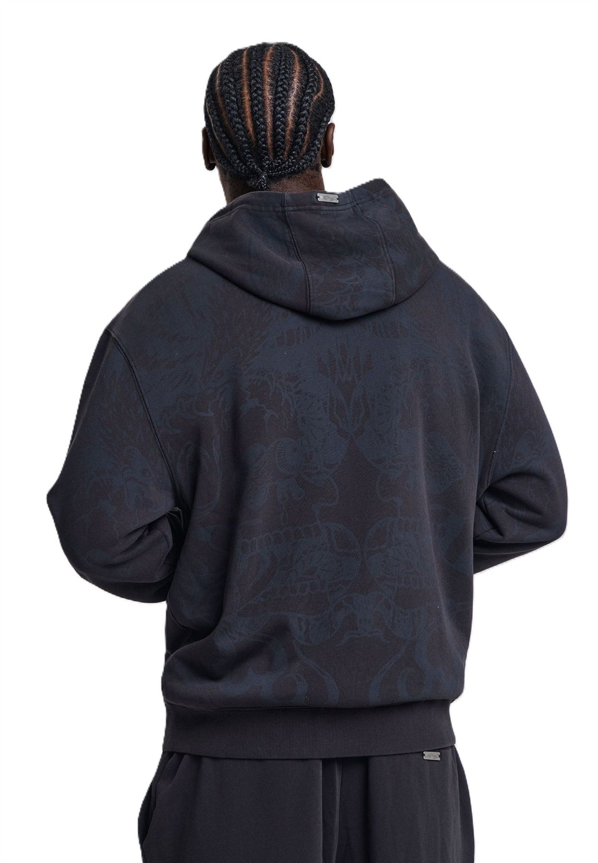 Ed Hardy Shadow Eagle Graphic Relaxed Zip Thru Sweats à Capuche Noirs Pour Hommes