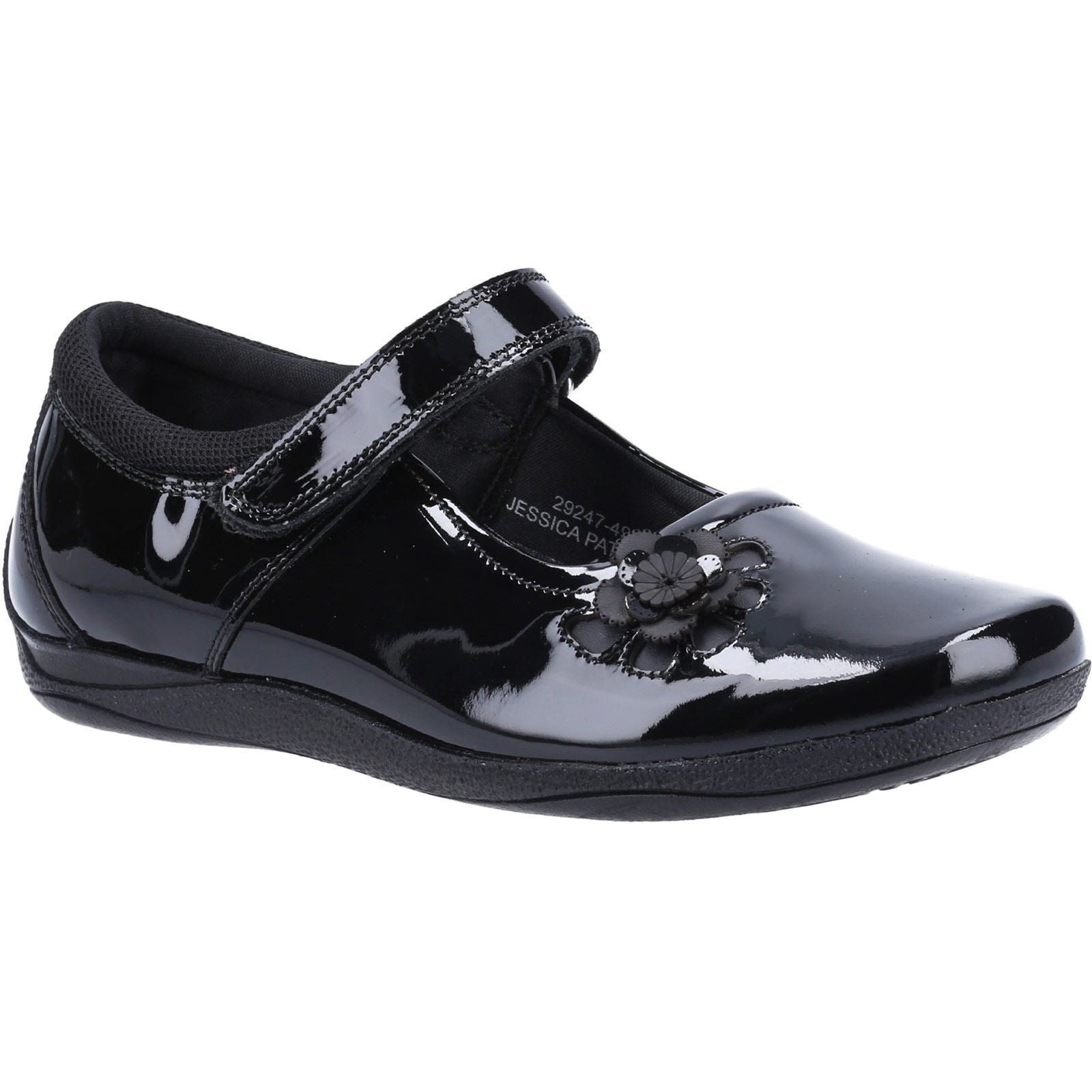 Hush Puppies Jessica Senior Patent Chaussures Noires En Cuir Verni Pour Filles
