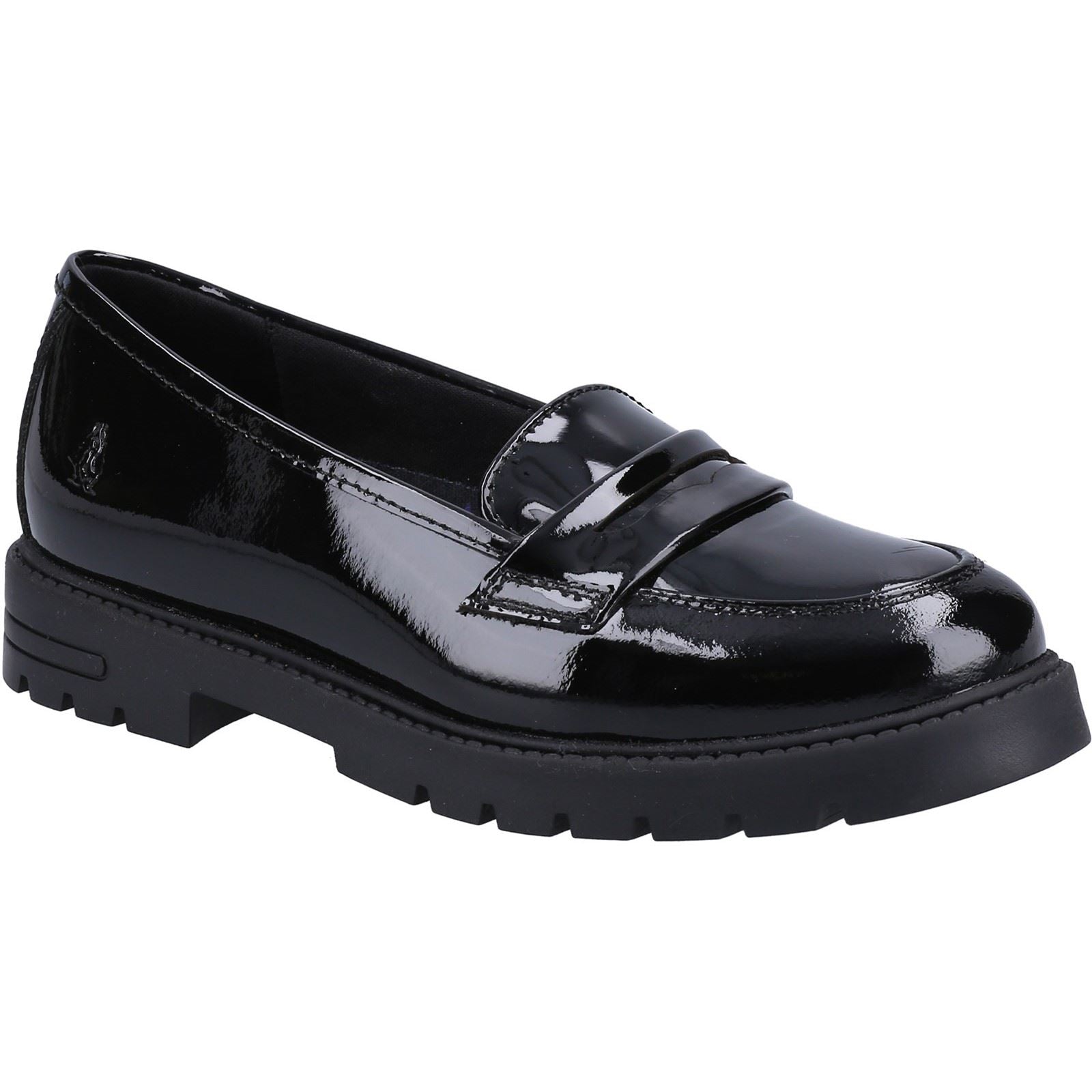 Hush Puppies Hazel Patent SNR Chaussures Plates Noires Pour Filles En Cuir
