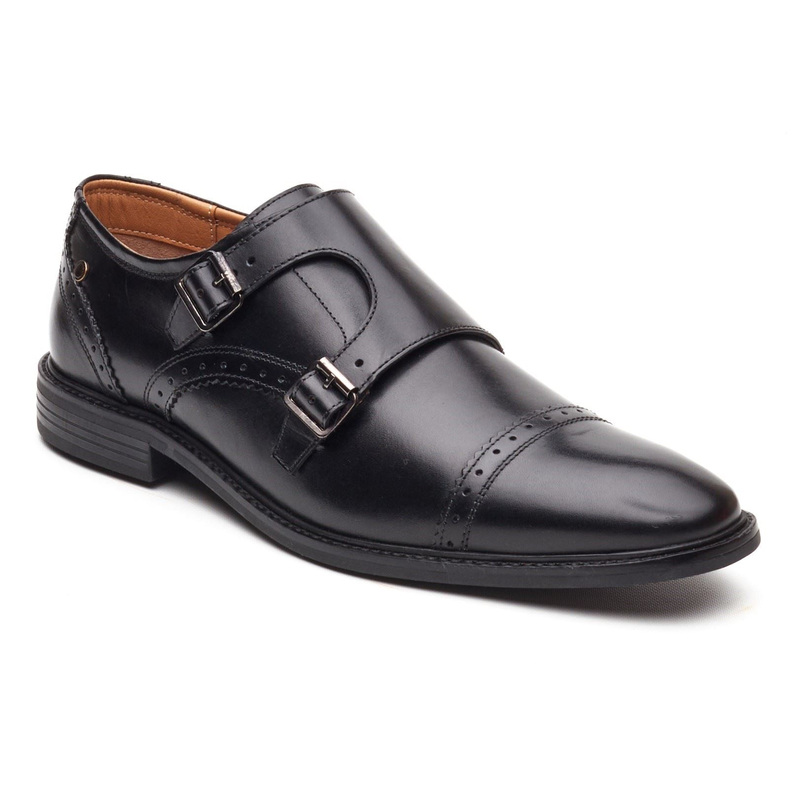 Base London Henley Monk Chaussures En Cuir Pour Hommes Noires À Double Boucle