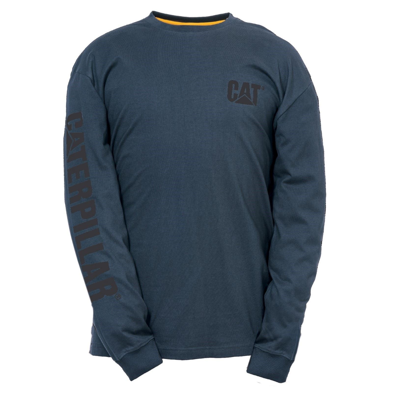 Caterpillar Trademark Banner Long Sleeve T-Shirt Pour Hommes En Coton Bleu