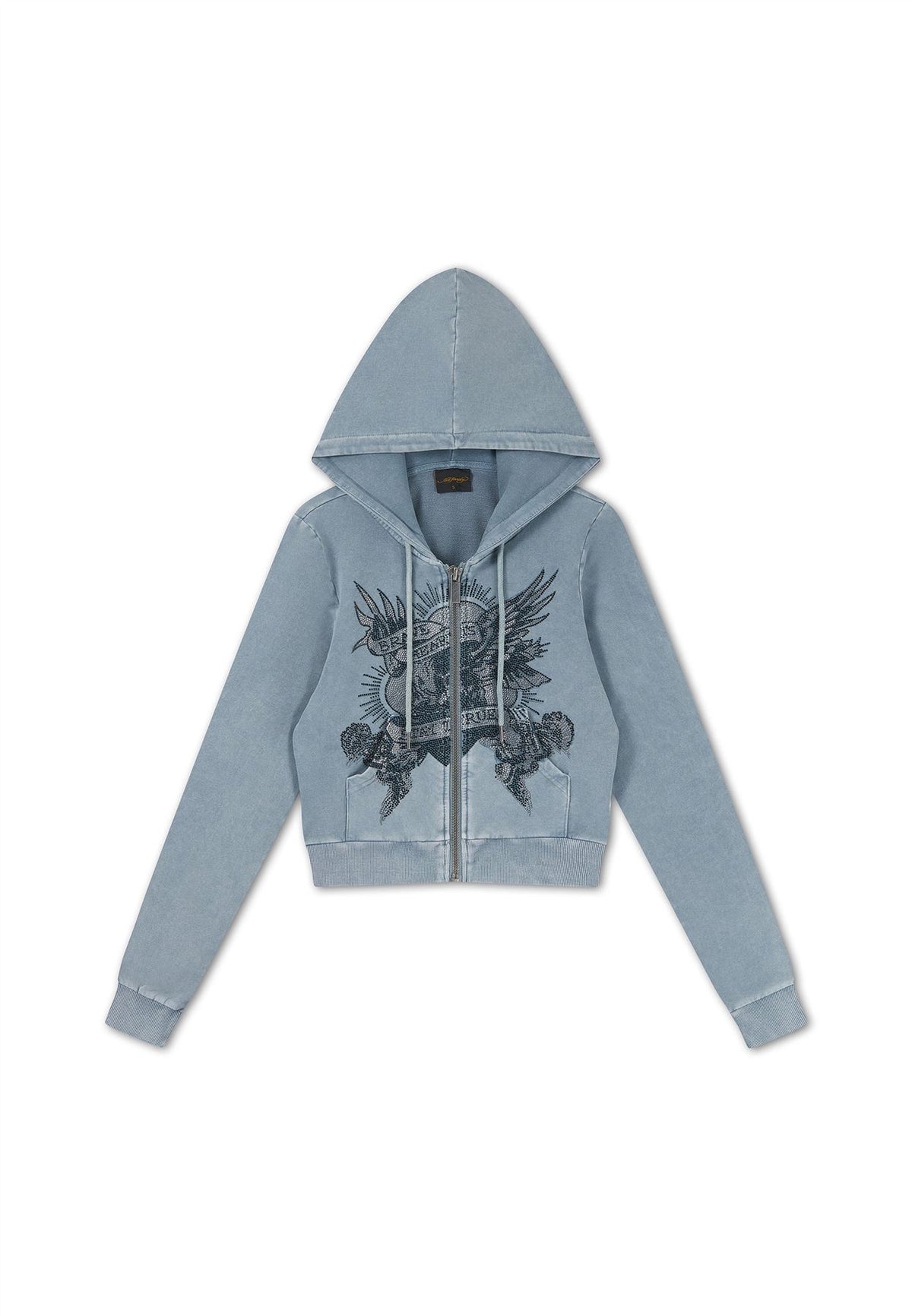 Ed Hardy Stay True Fitted Cropped Zip Sweats à Capuche Bleus Pour Femmes