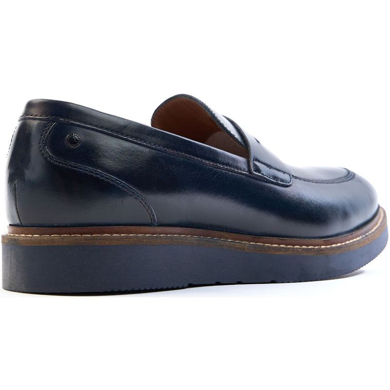 Base London Sid Mocassins En Cuir Pour Hommes Bleu Marine
