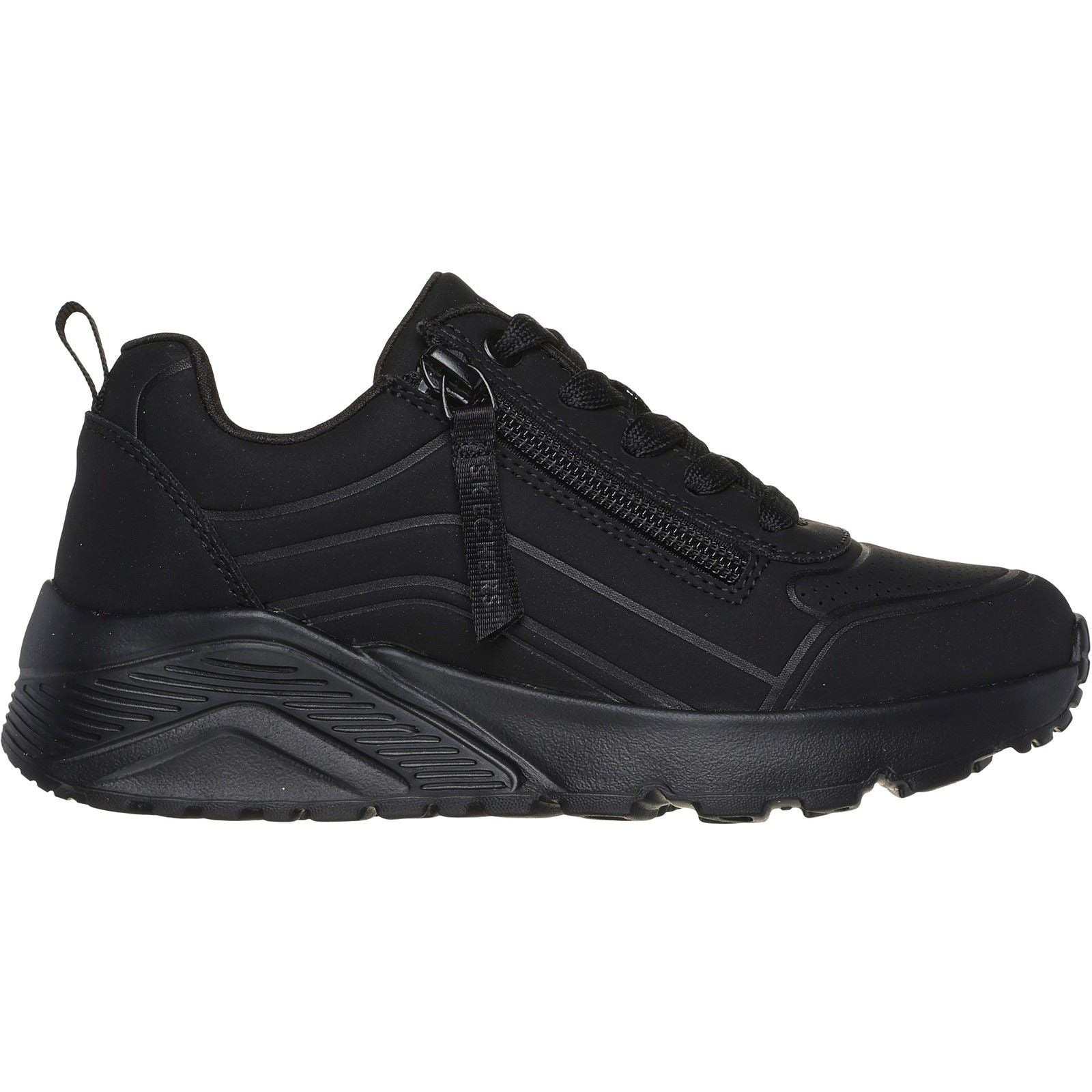 Skechers Uno Lite Easy Zip Chaussures De Sport Noires Pour Filles En Polyuréthane