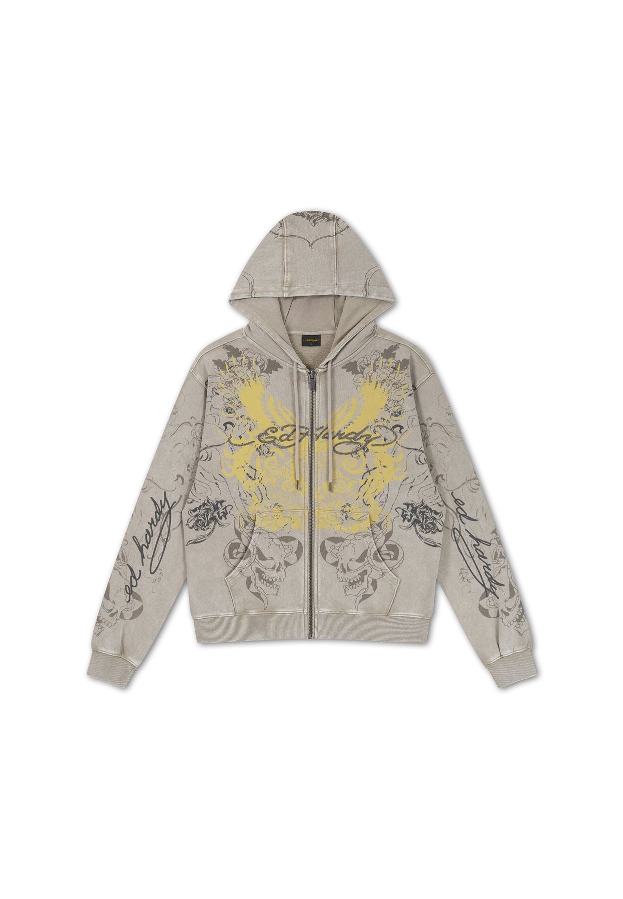 Ed Hardy Diamante Venom Stone Wash Relaxed Zip Thru Sweats à Capuche Gris Pour Femmes