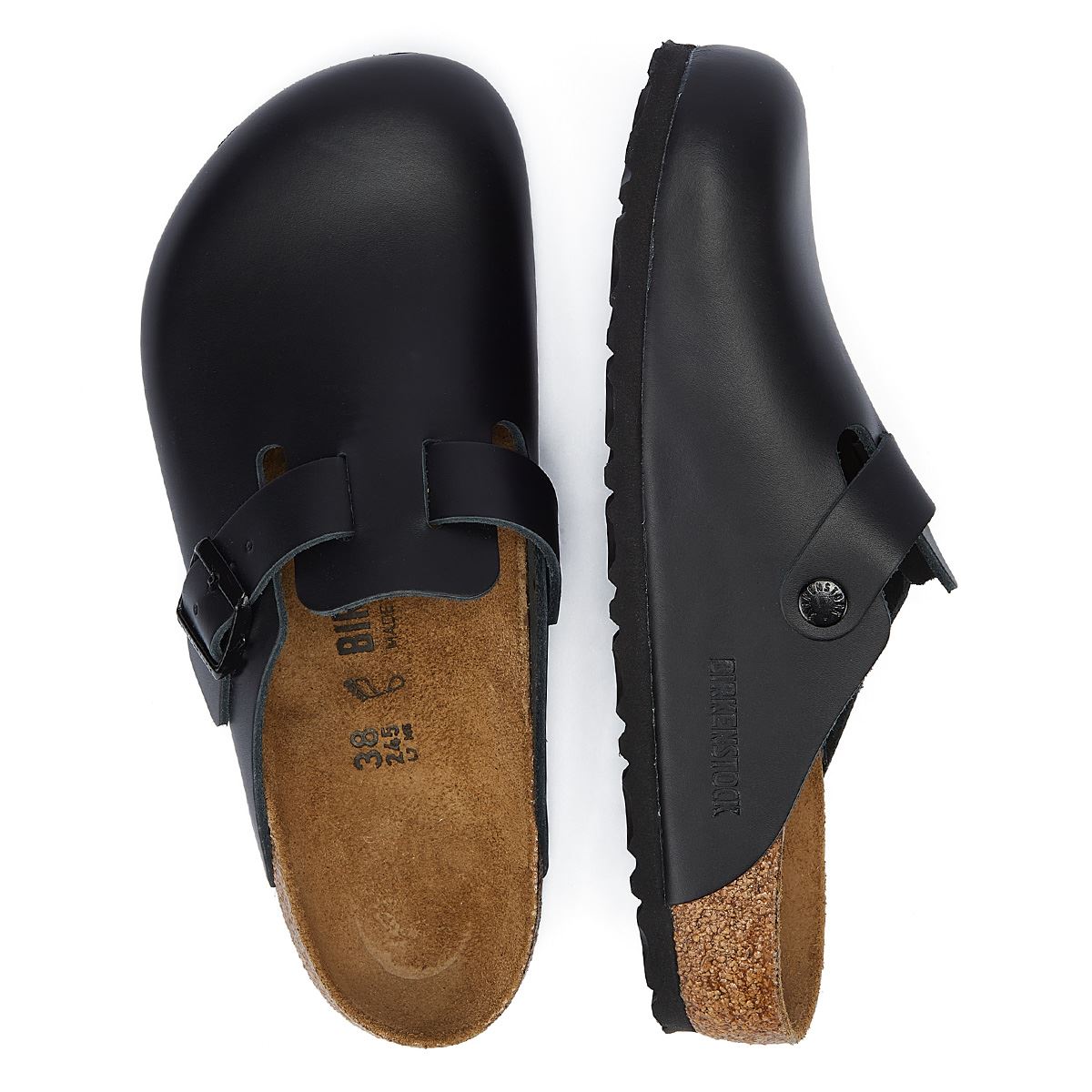 Birkenstock Sabots En Cuir Noir Naturel De Boston