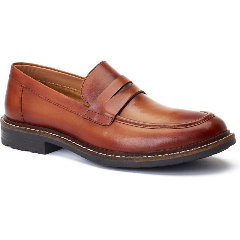 Base London Ivey Chaussures À Enfiler Pour Hommes En Cuir Brûlé.