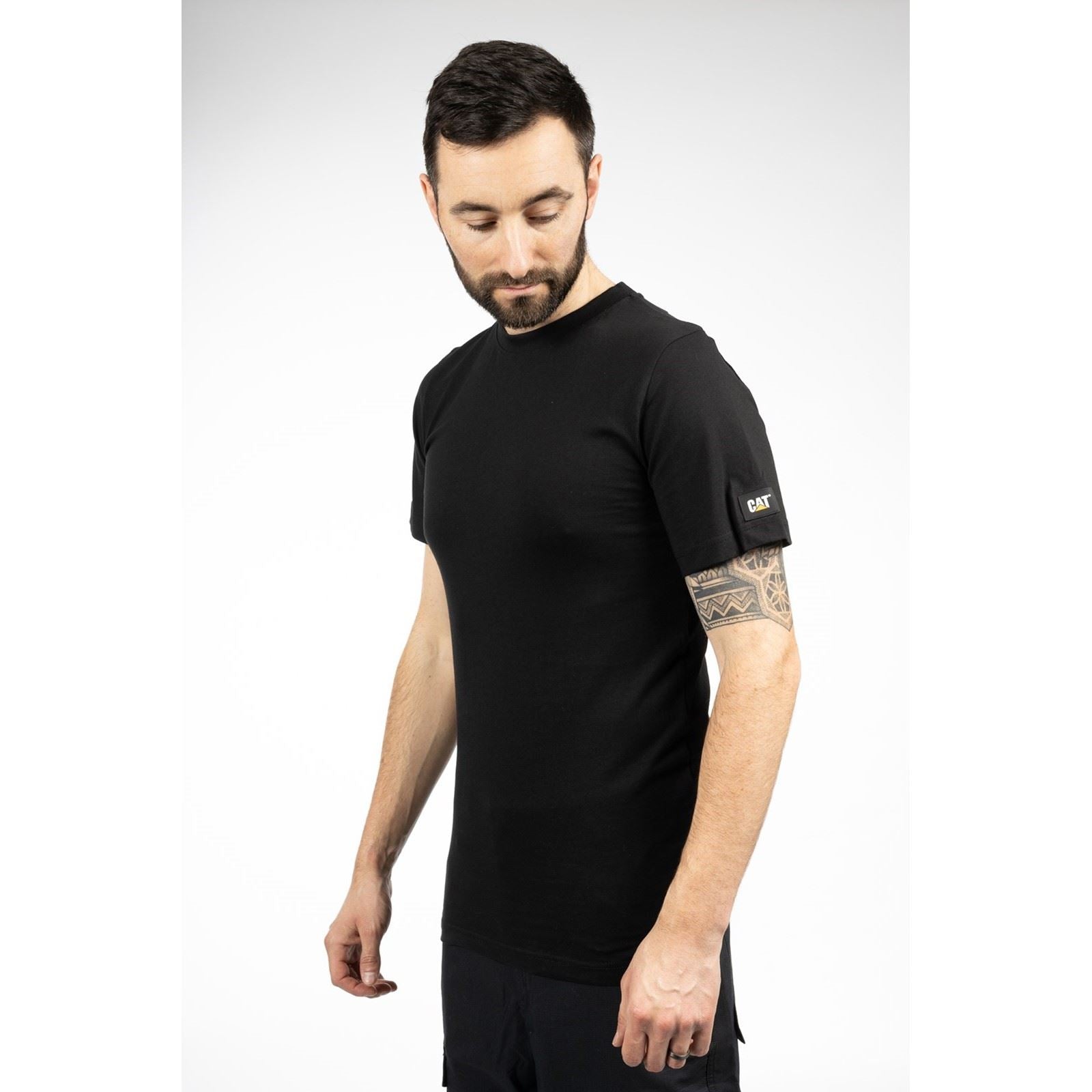 Caterpillar Essentials Short Sleeve T-Shirts À Manches Courtes Noirs En Coton Pour Hommes