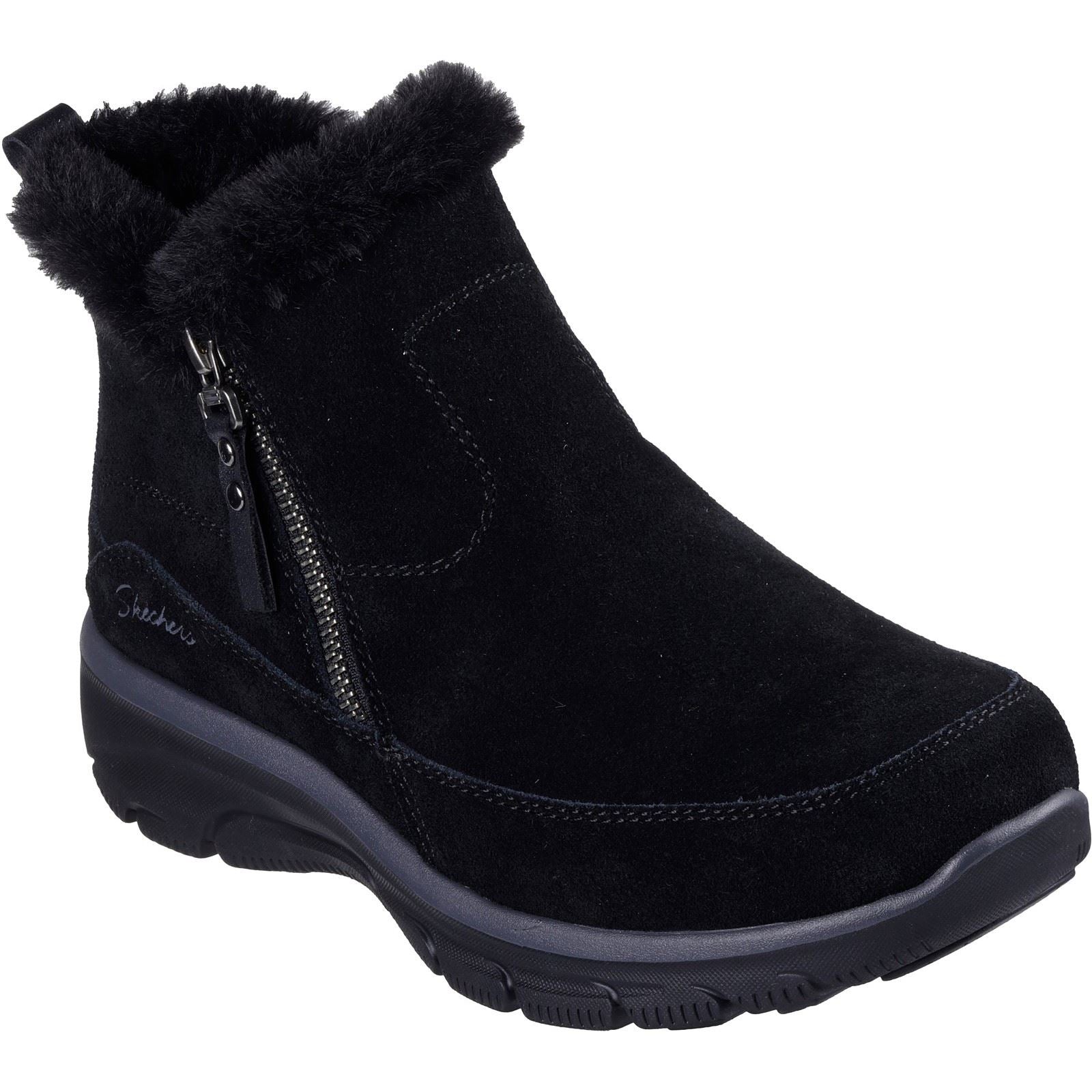 Skechers Easy Going Cool Zip! Bottes De Cheville D'hiver Noires En Cuir Pour Femmes