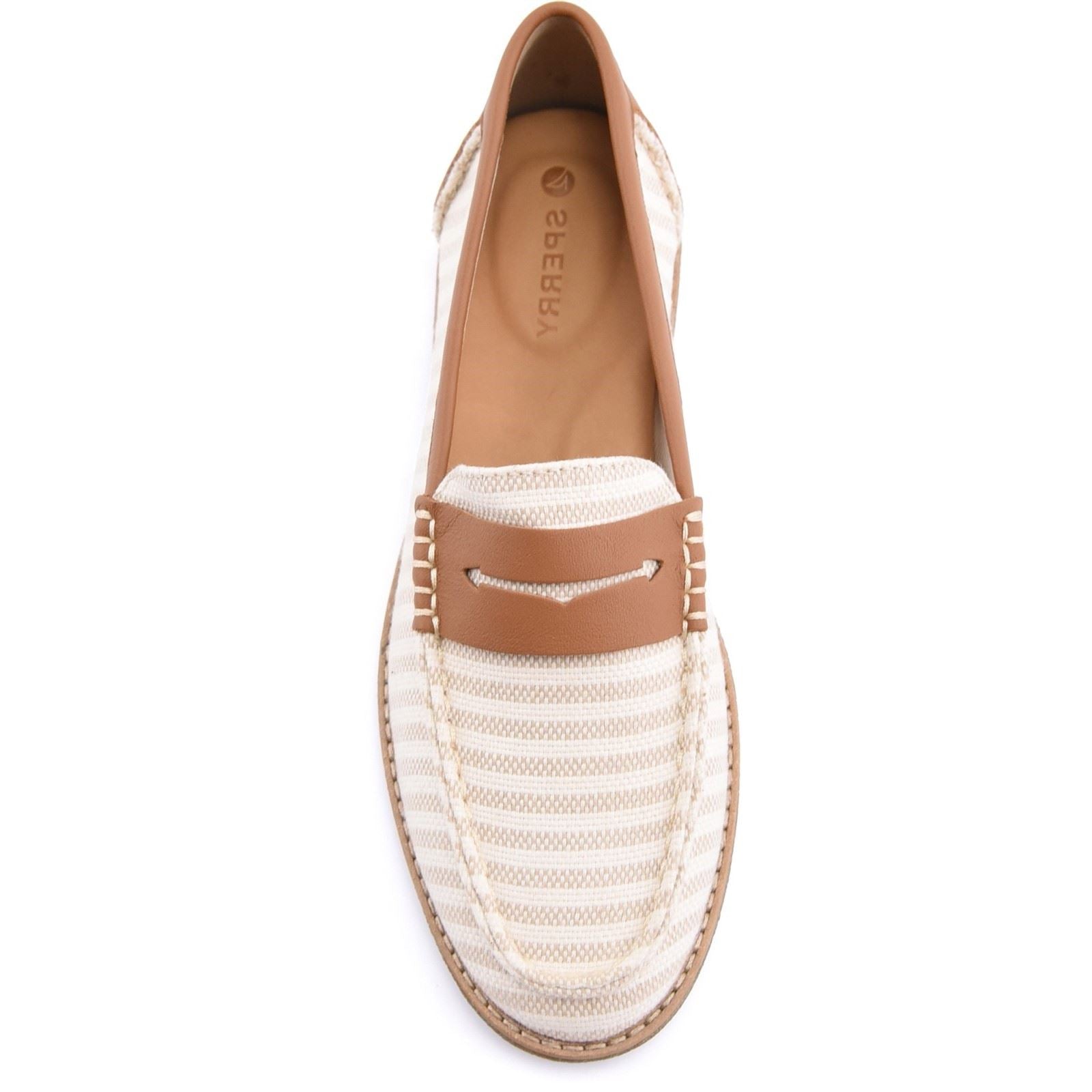 Sperry Port Driving Mocassins Femmes Blancs/Marron En Textile