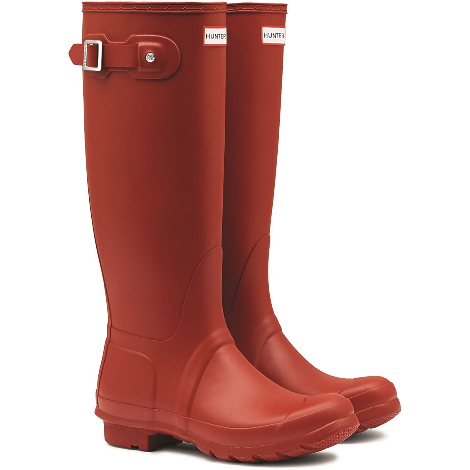 Hunter Original Tall Bottes En Caoutchouc Rouges Pour Femmes Style Militaire.