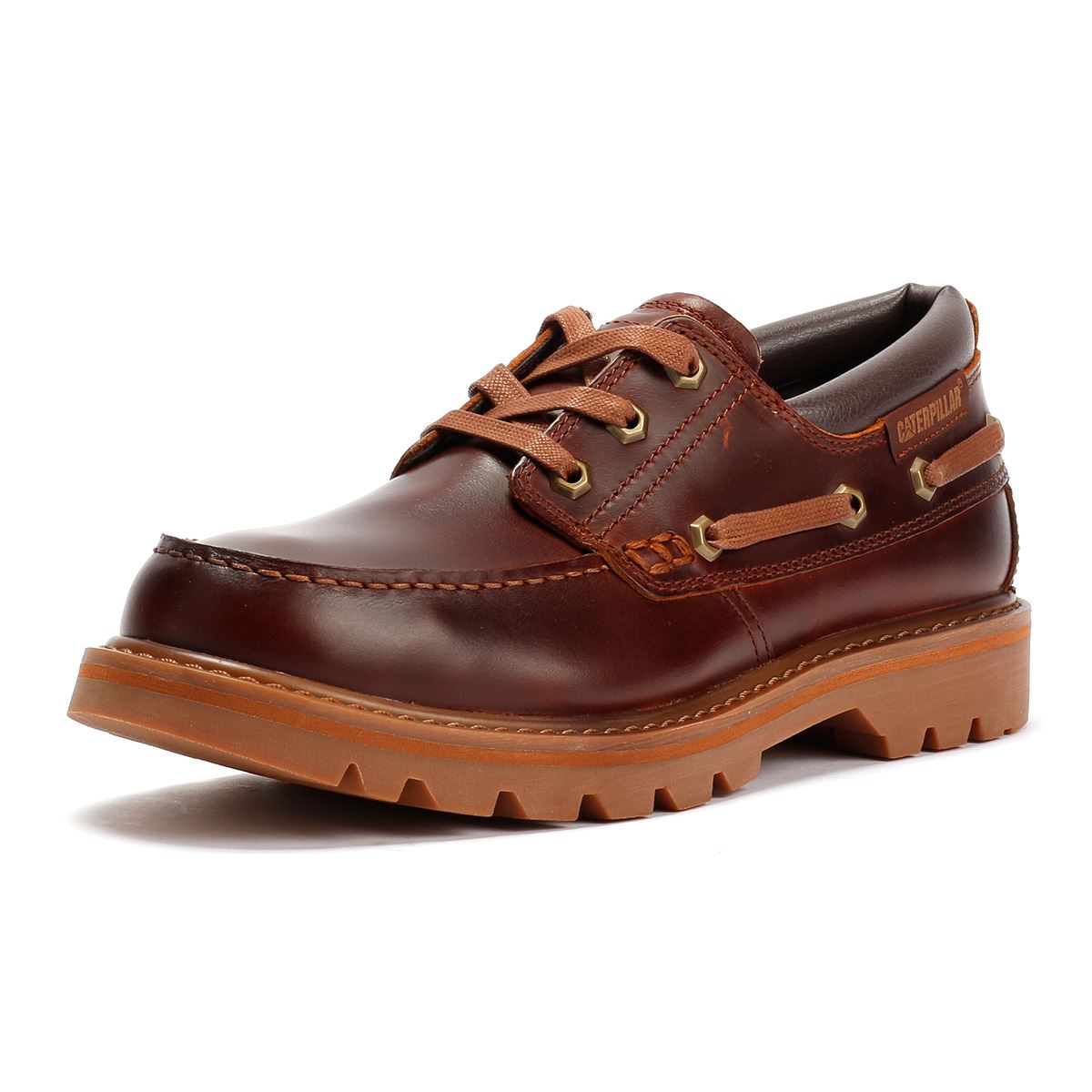 Caterpillar Colorado Boat Lo Chaussures En Cuir Pour Hommes Brunes À Lacets