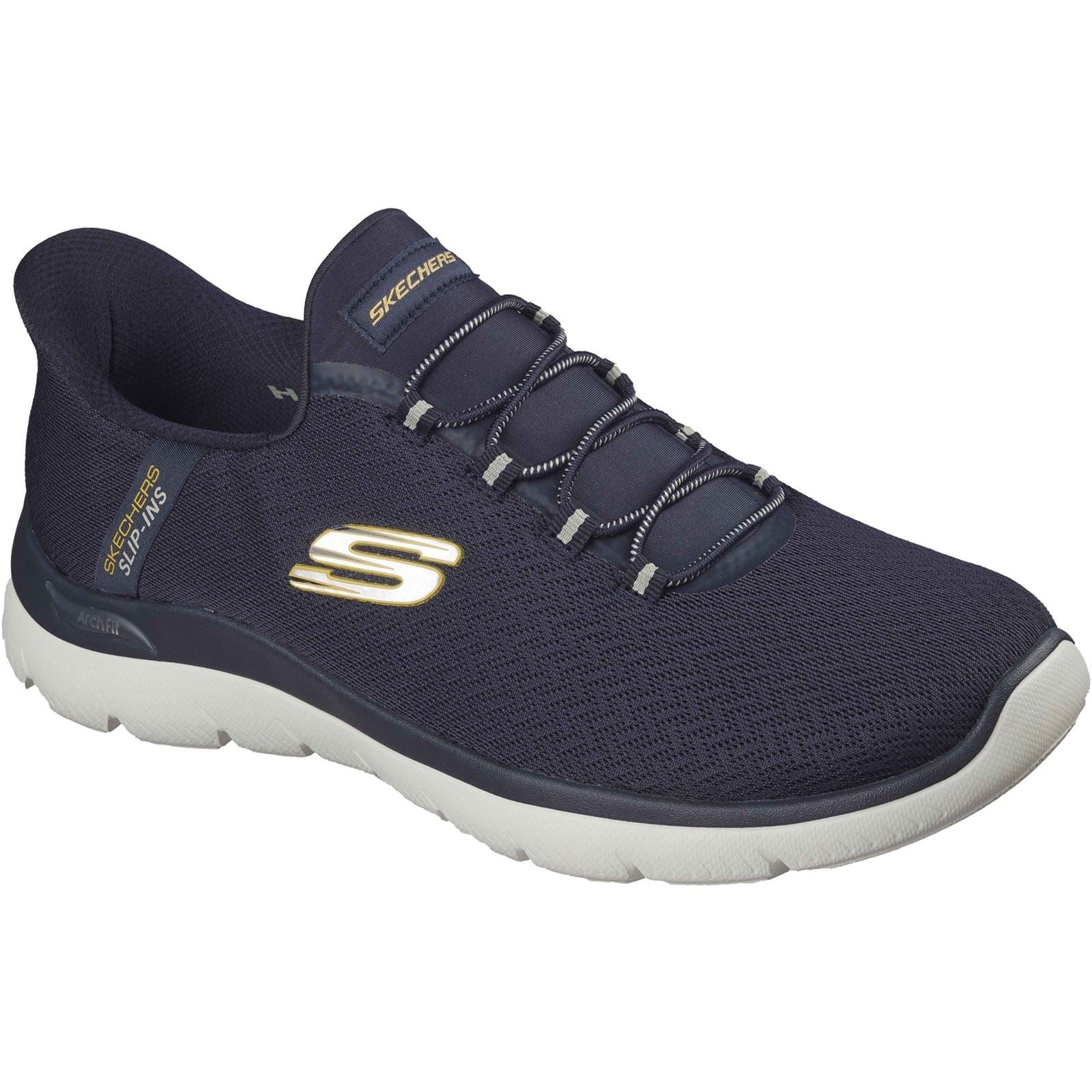 Skechers Arch Fit Summits Kynor Baskets En Polyester Pour Hommes Bleu Marine/Jaune