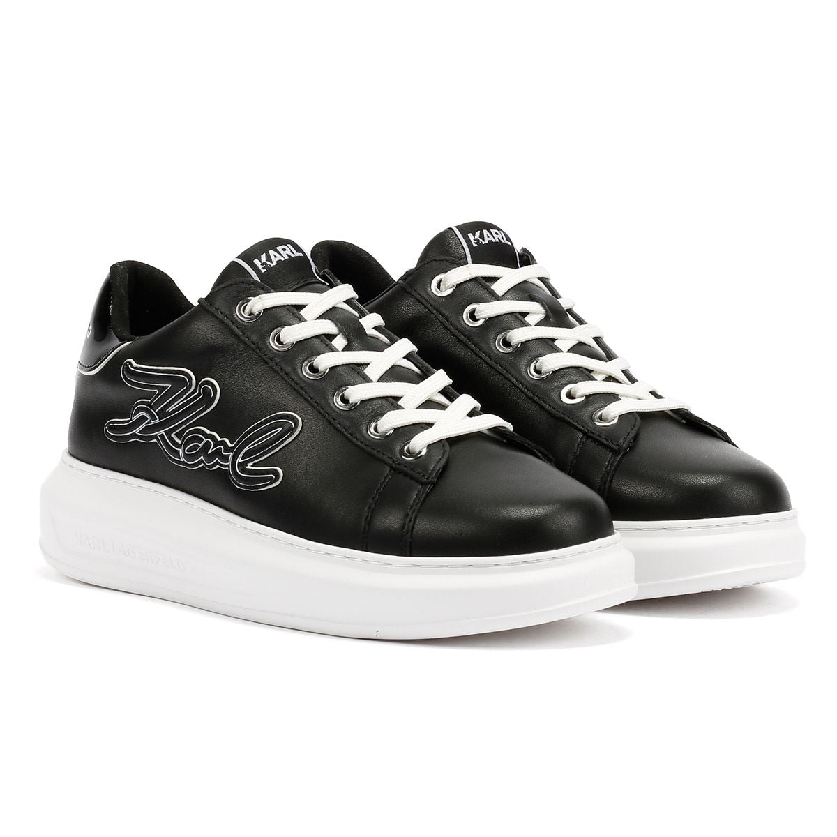 Karl Lagerfeld Kapri Signia Emboss Lo Lace Baskets Noires En Cuir Pour Femmes