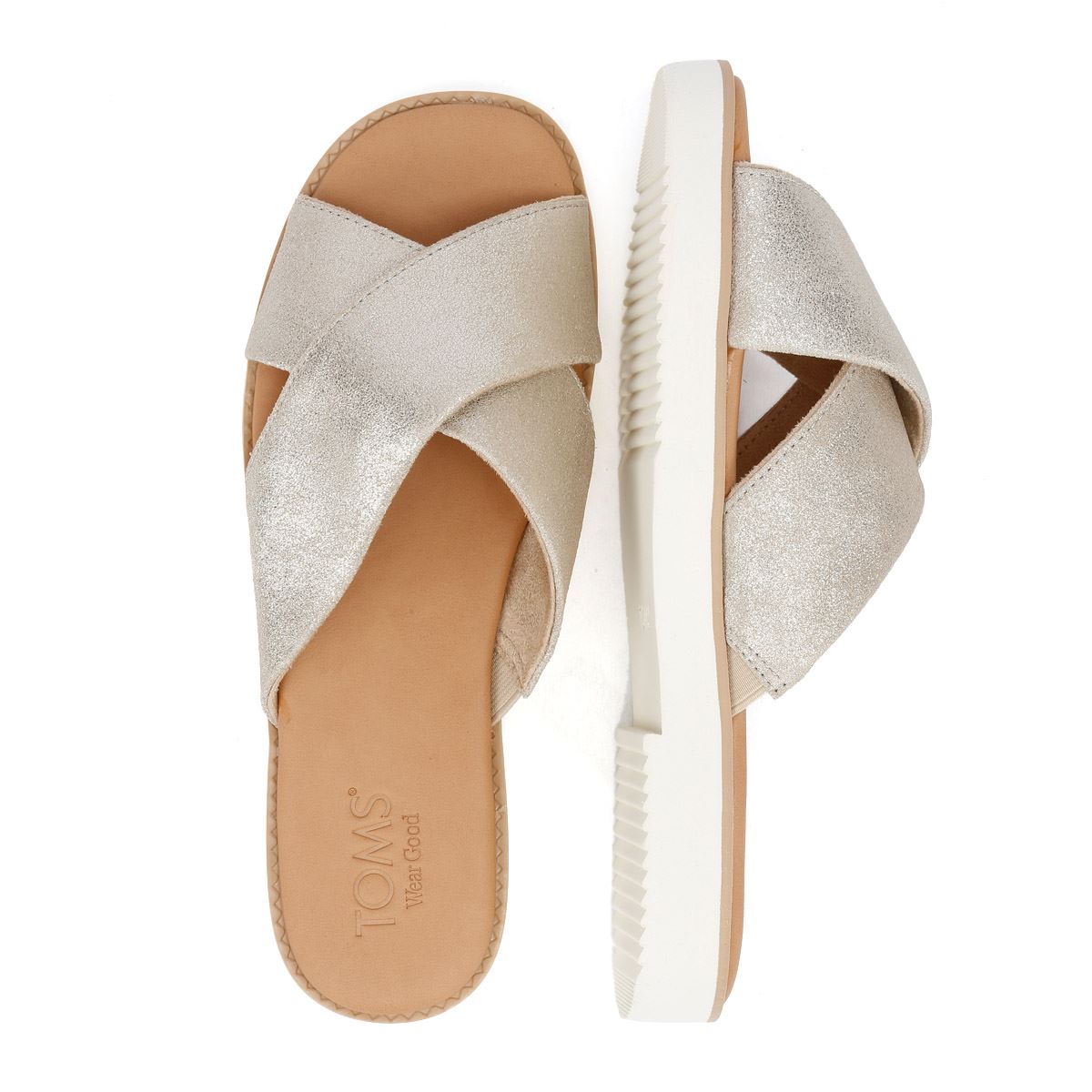 TOMS Mae Crossover Sandales Pour Femmes En Cuir Suédois Argenté