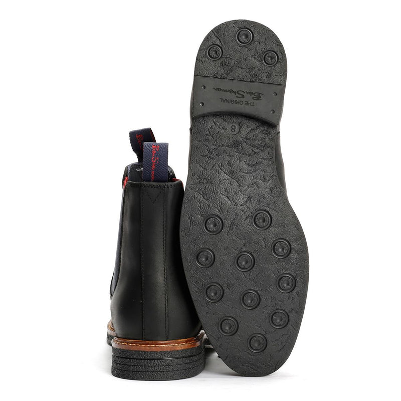 Ben Sherman Walker Chelsea Bottes Noires En Cuir Pour Hommes