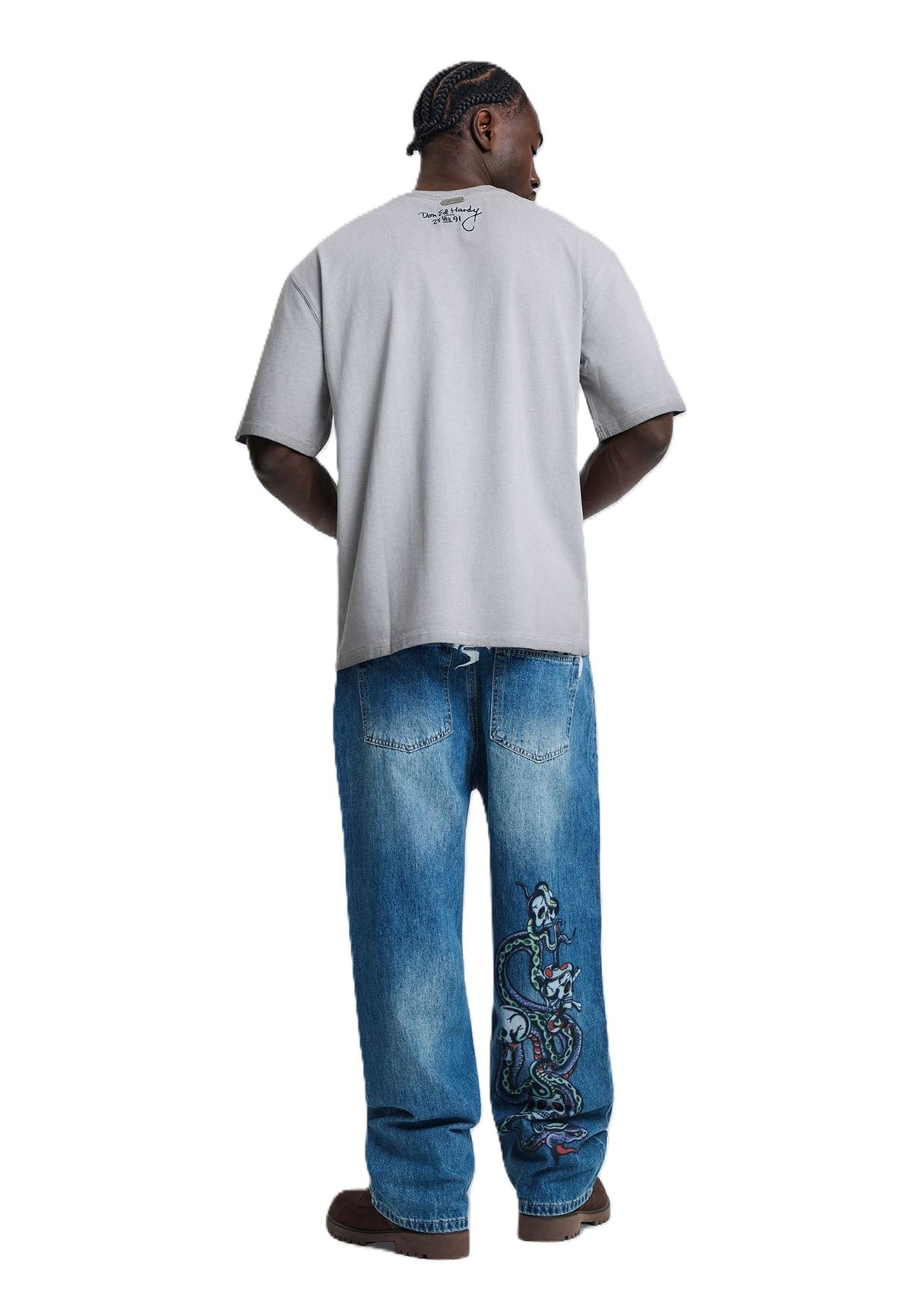 Ed Hardy Oil Wash New York Graphic Relaxed T-Shirts Gris Pour Hommes