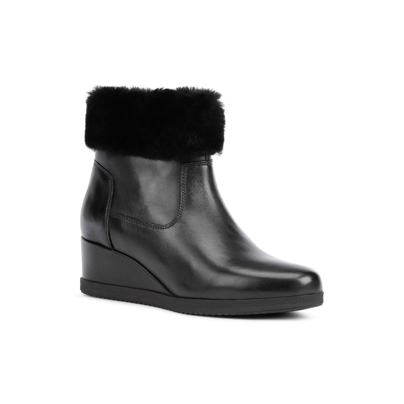 Geox Anylla Bottes Noires En Cuir Nappa Bovin Pour Femme
