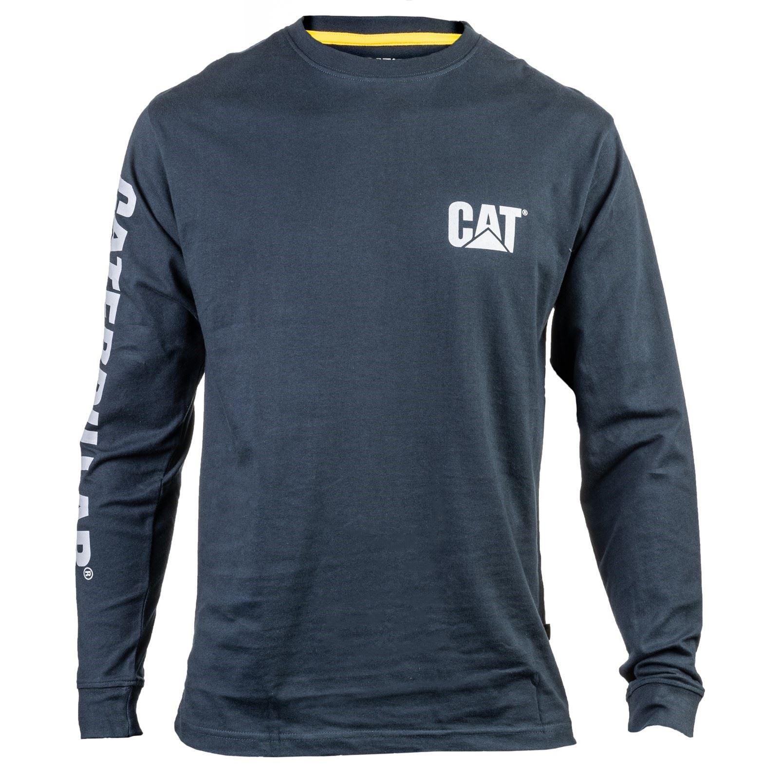 Caterpillar Trademark Banner Long Sleeve T-Shirt Pour Hommes En Coton Bleu
