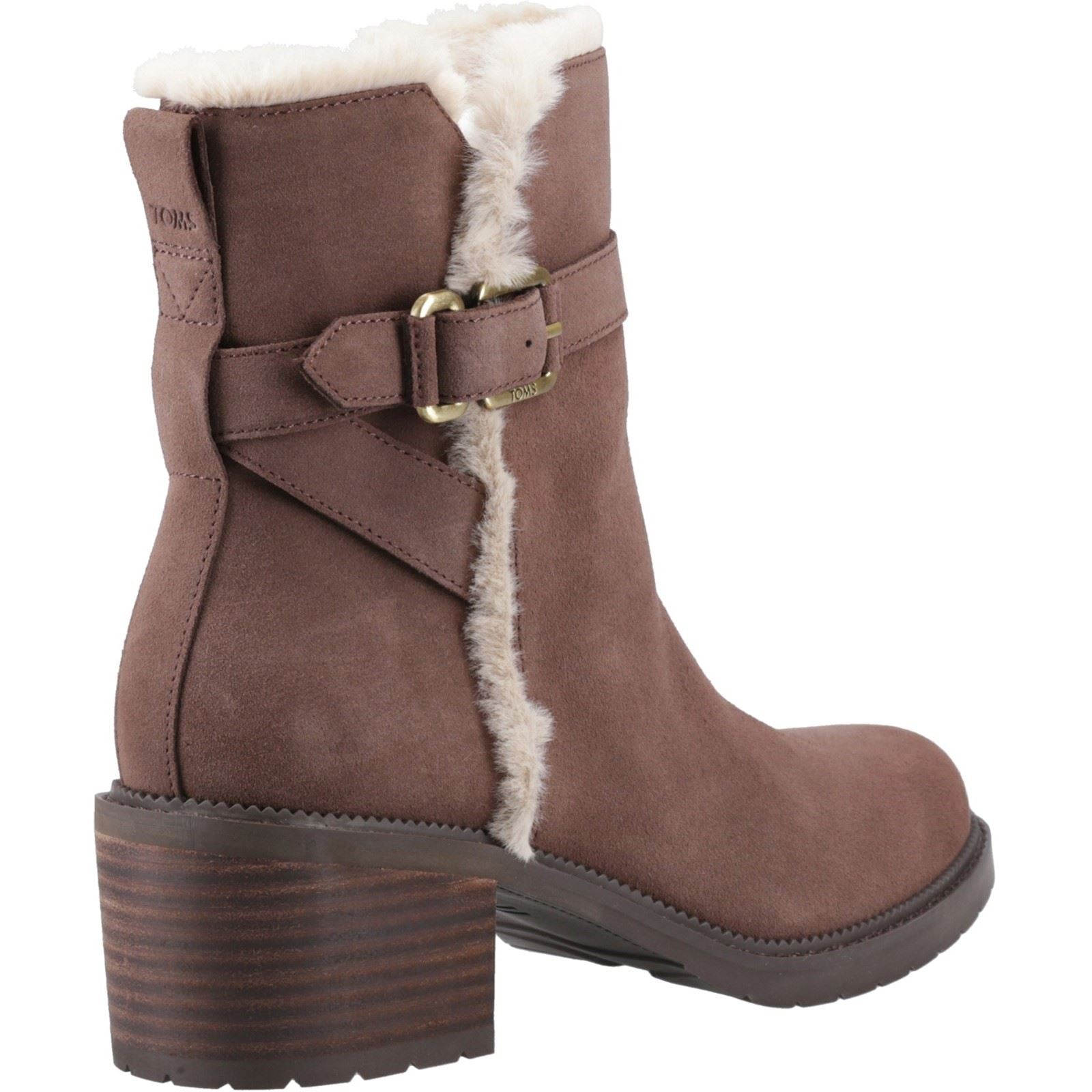 TOMS Hailey Buckle Bottines À Talons En Cuir Pour Femmes, Marron Chêne