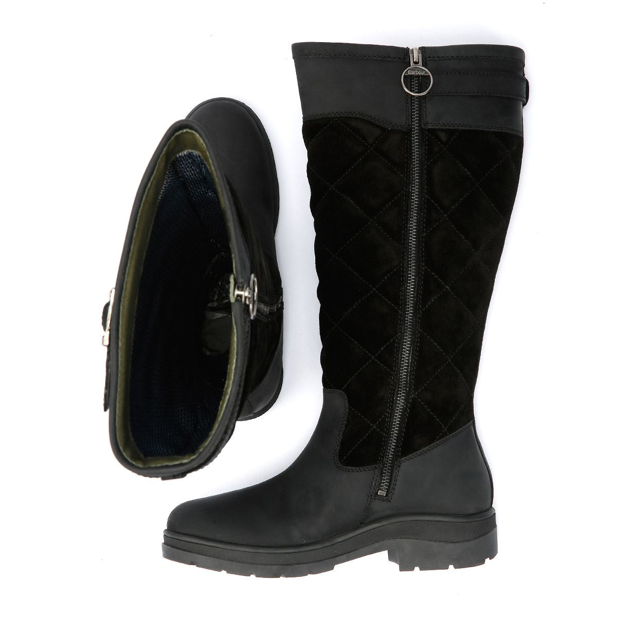 Barbour Oak Tall Bottes En Daim Noir Pour Femmes