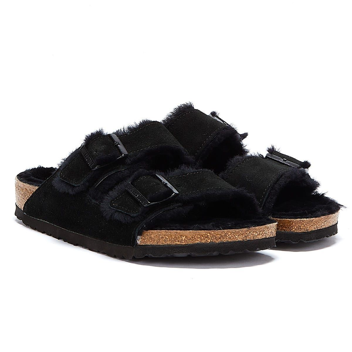 Birkenstock Sandales Noires En Fourrure D'arizona