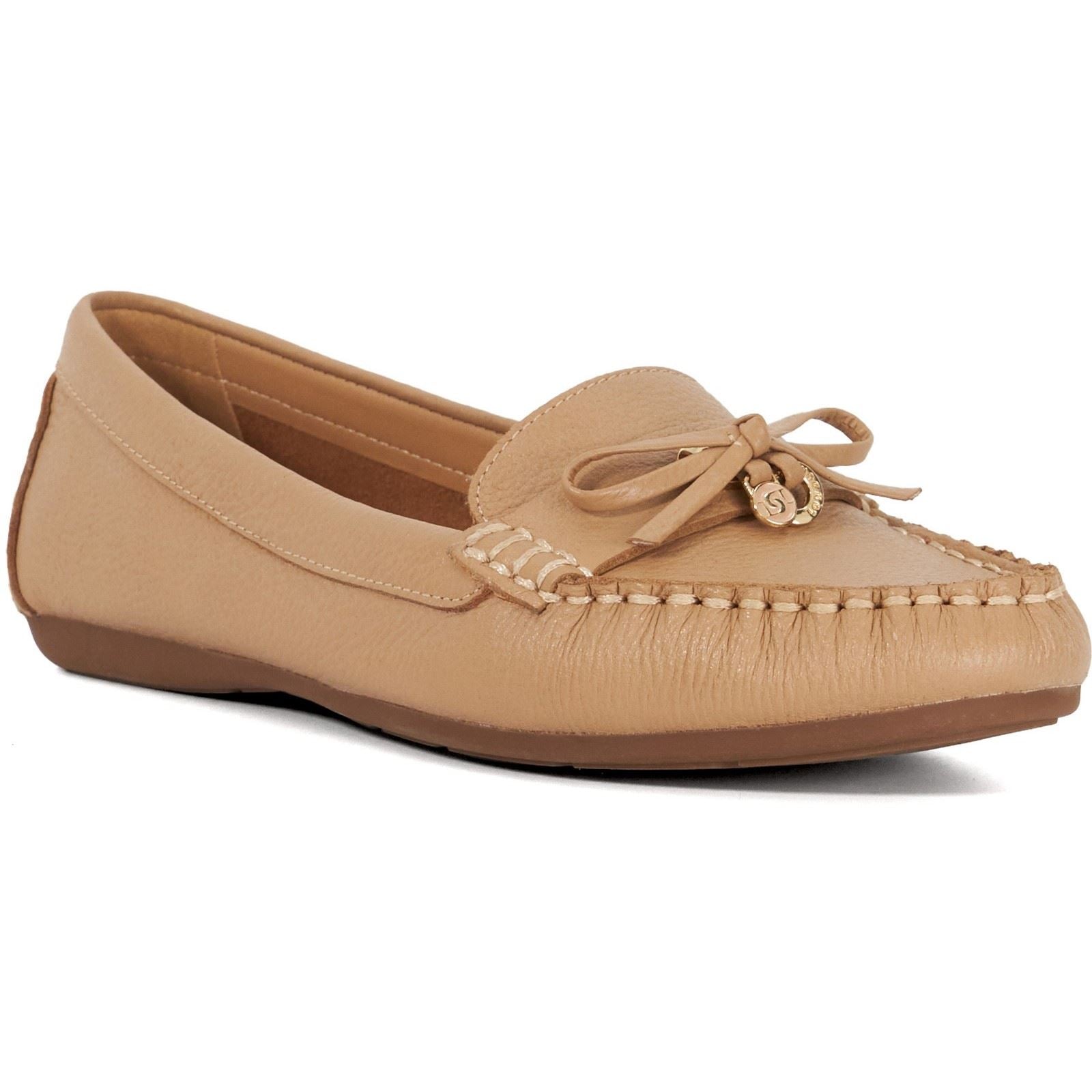 Dune Grovers Wide Fit Chaussures Mocassins Pour Femmes En Cuir De Chameau
