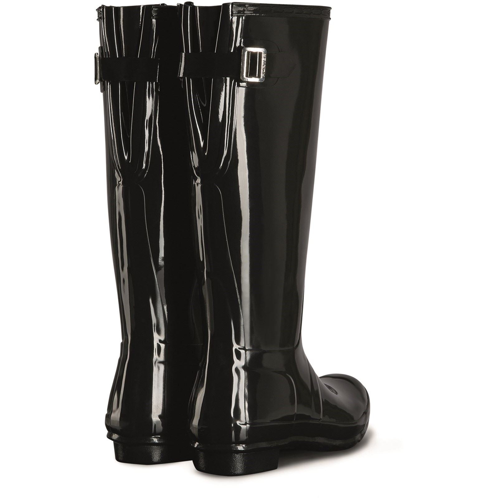 Hunter Tall Back Adjustable Gloss Bottes En Caoutchouc Pour Femmes, Noires