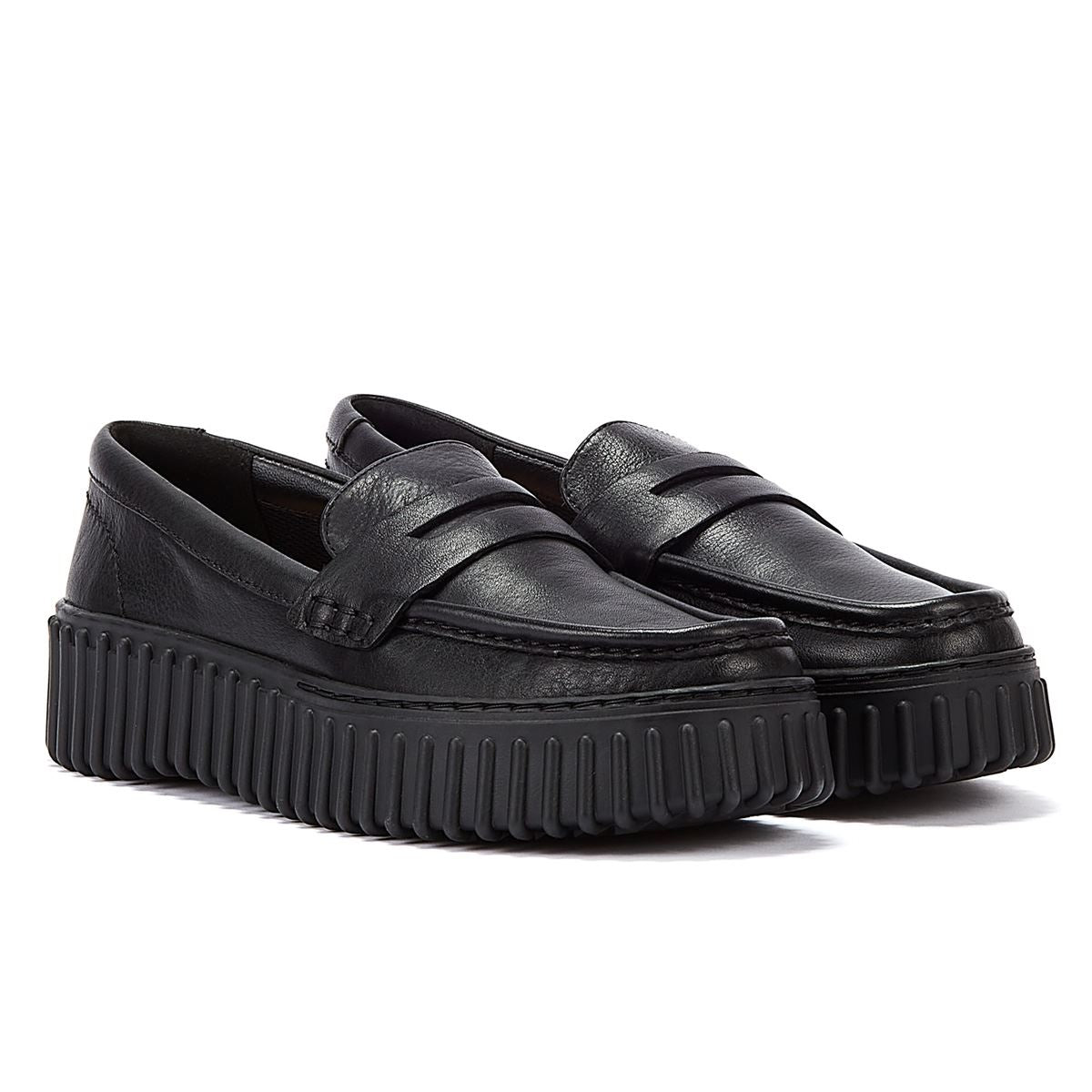 Clarks Main Torhill Penny en cuir pour femmes Chaussures de confort noires
