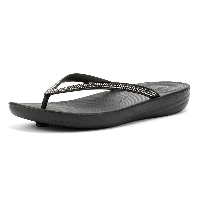FitFlop Iqushion Sparkle Tongs Noires Pour Femmes En Caoutchouc