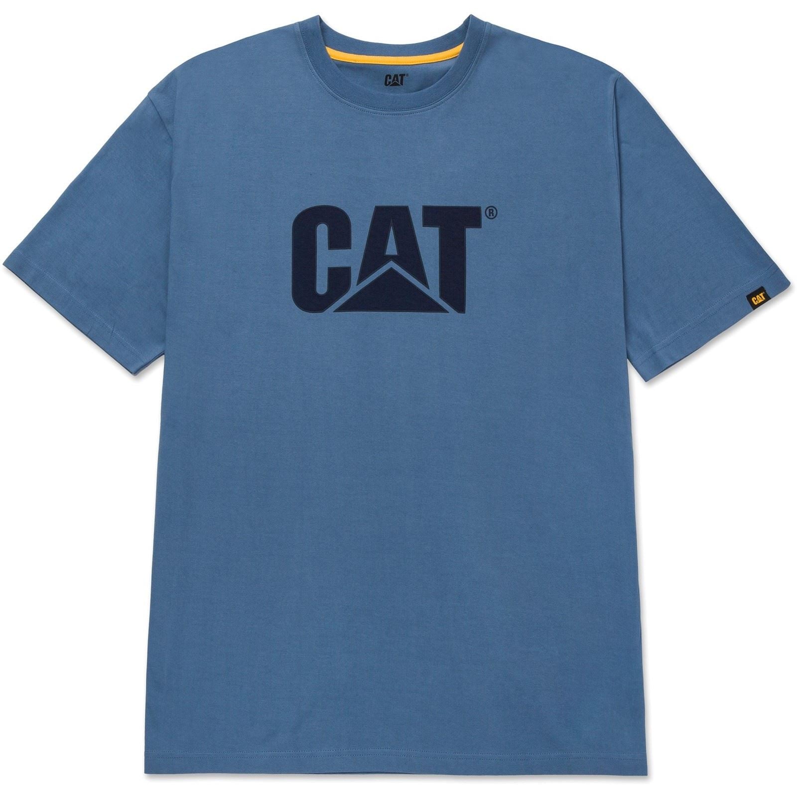 Caterpillar Trademark Logo T-Shirts Pour Hommes En Coton Bleu À Manches Courtes