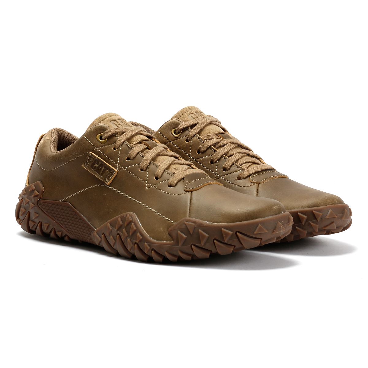 Caterpillar Gridlock Lo Full Grain Chaussures À Lacets Beige En Cuir Pour Homme