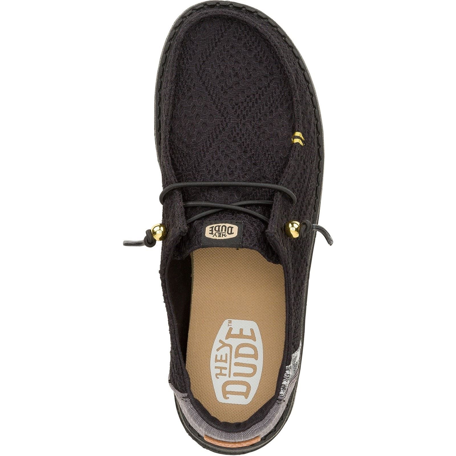 HEYDUDE Wendy Boho Crochet Mocassins Noirs En Polyester Pour Femmes