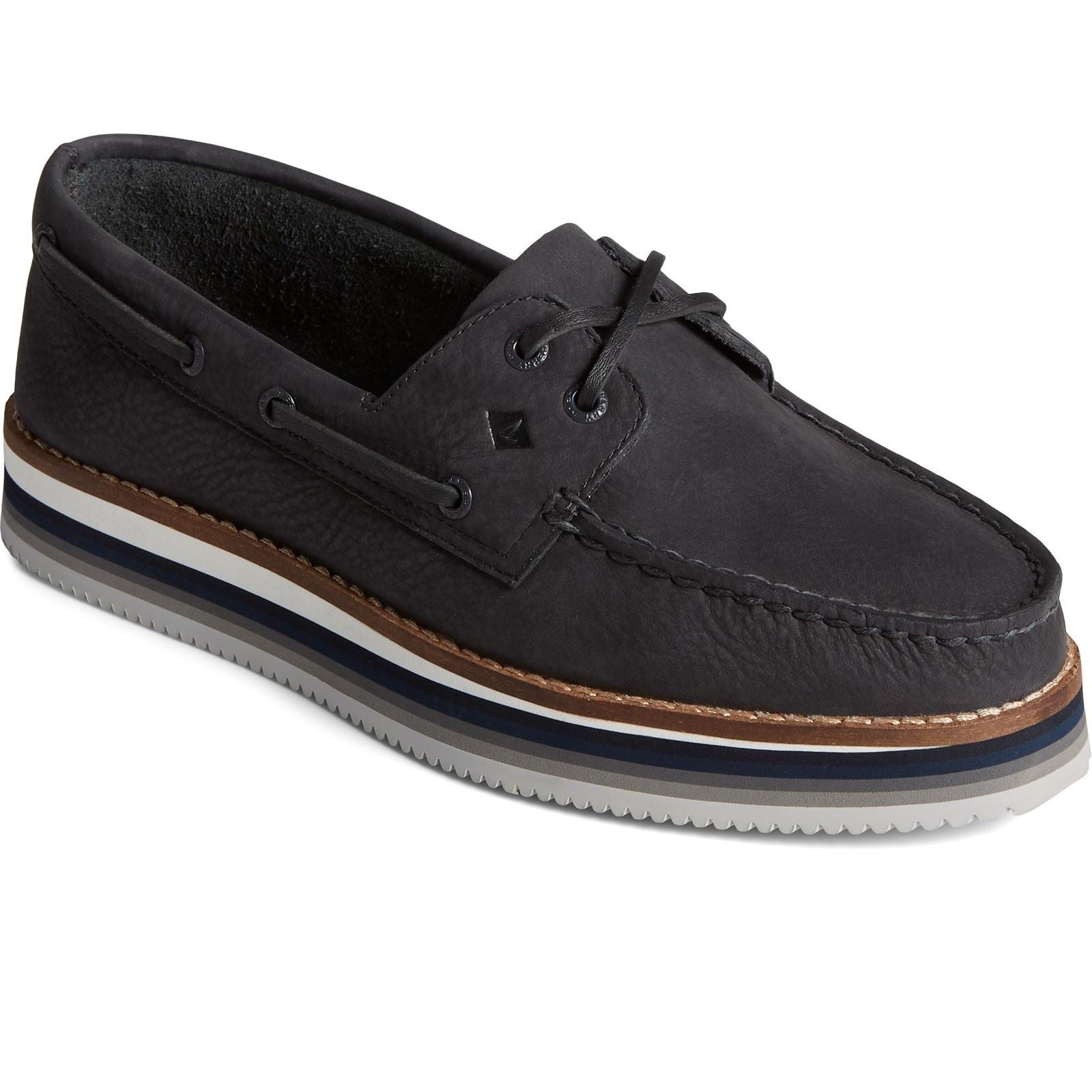 Sperry Authentic Original Stacked Chaussures Bateau Noires Pour Femmes En Cuir