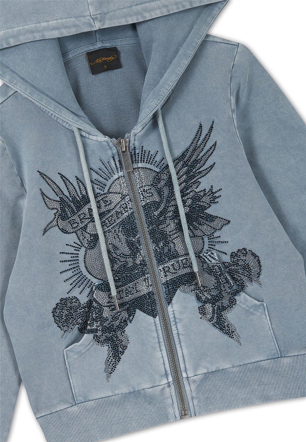 Ed Hardy Stay True Fitted Cropped Zip Sweats à Capuche Bleus Pour Femmes